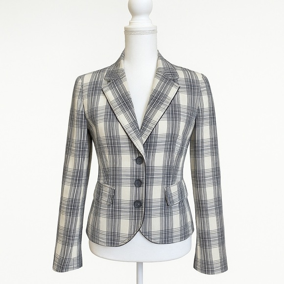 Gerry Weber Black White Plaid Blazer Jacket Women’s Size 6 - Picture 1 of 8